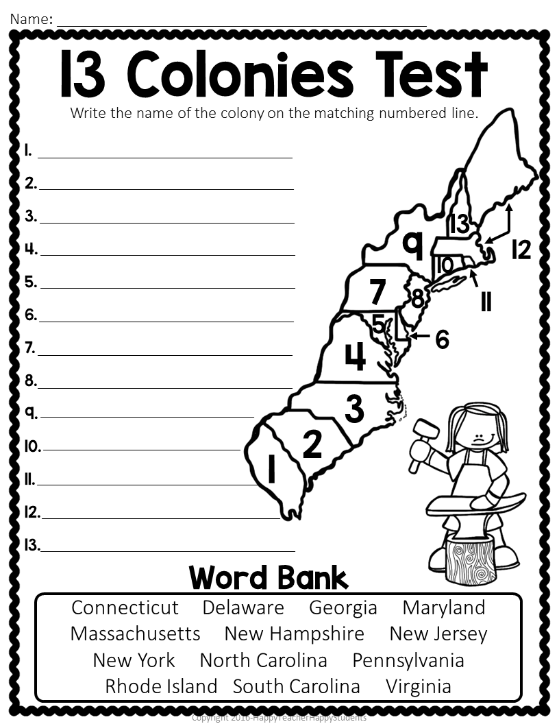 13 Colonies Map Printable