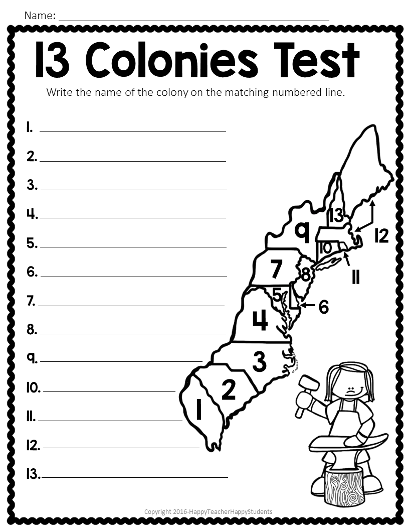 13 Original Colonies Printable Map