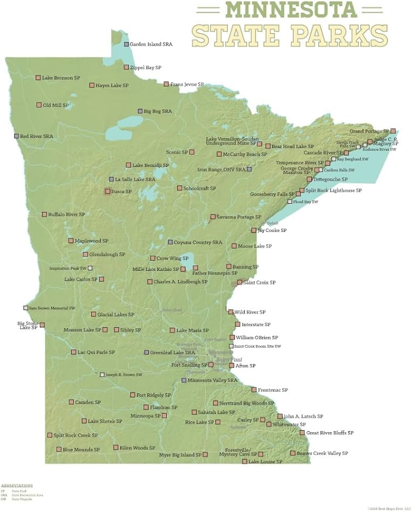 Amazon Best Maps Ever Minnesota State Parks Checklist Map 11x14 Print Green White Office Products