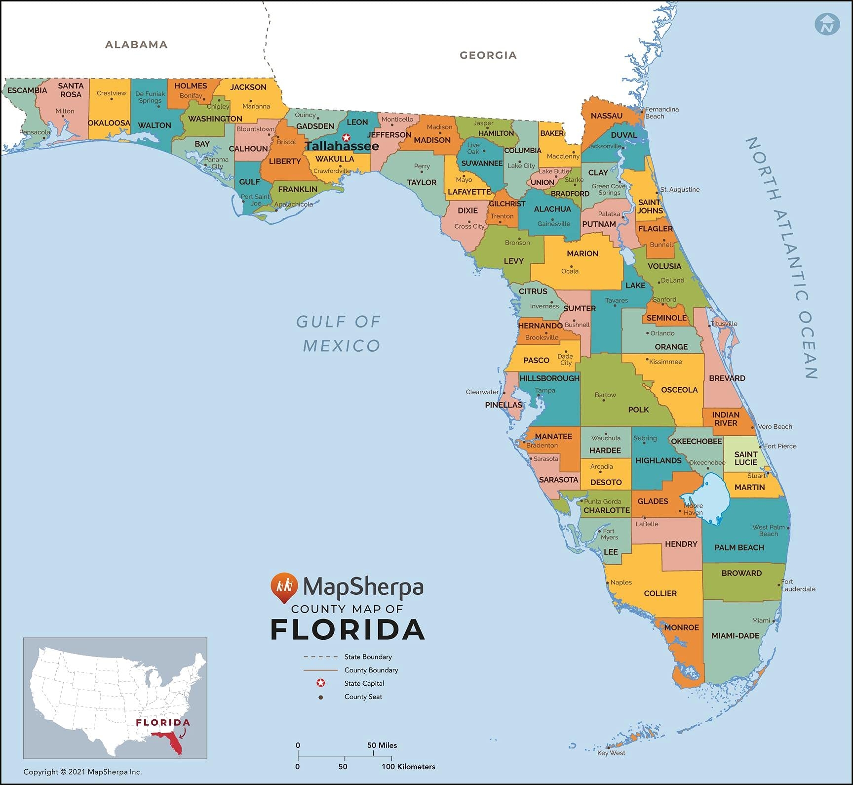 Amazon Florida Counties Map Standard 36 X 33 25 Laminated Office Products