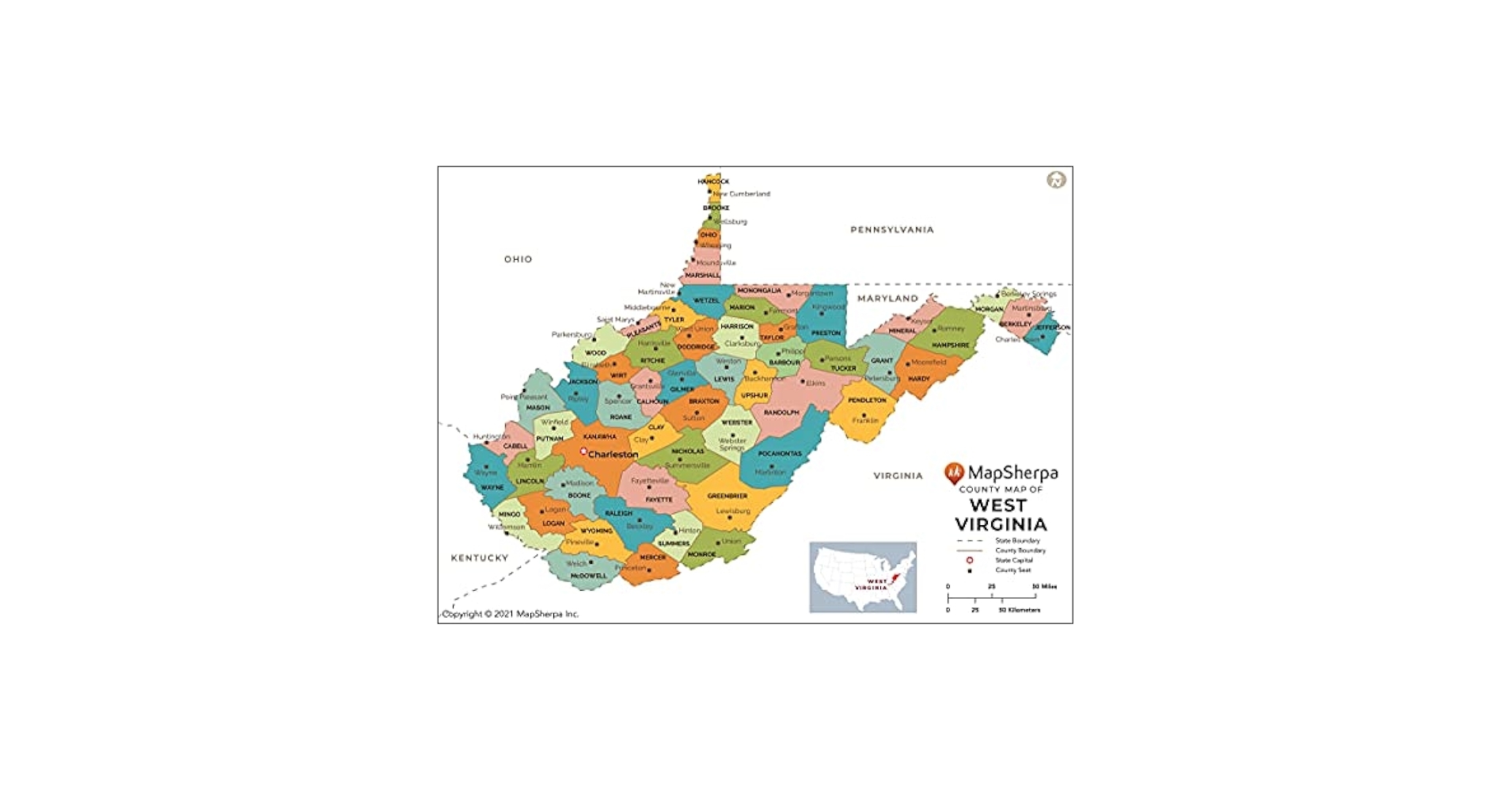 Printable Map Of West Virginia