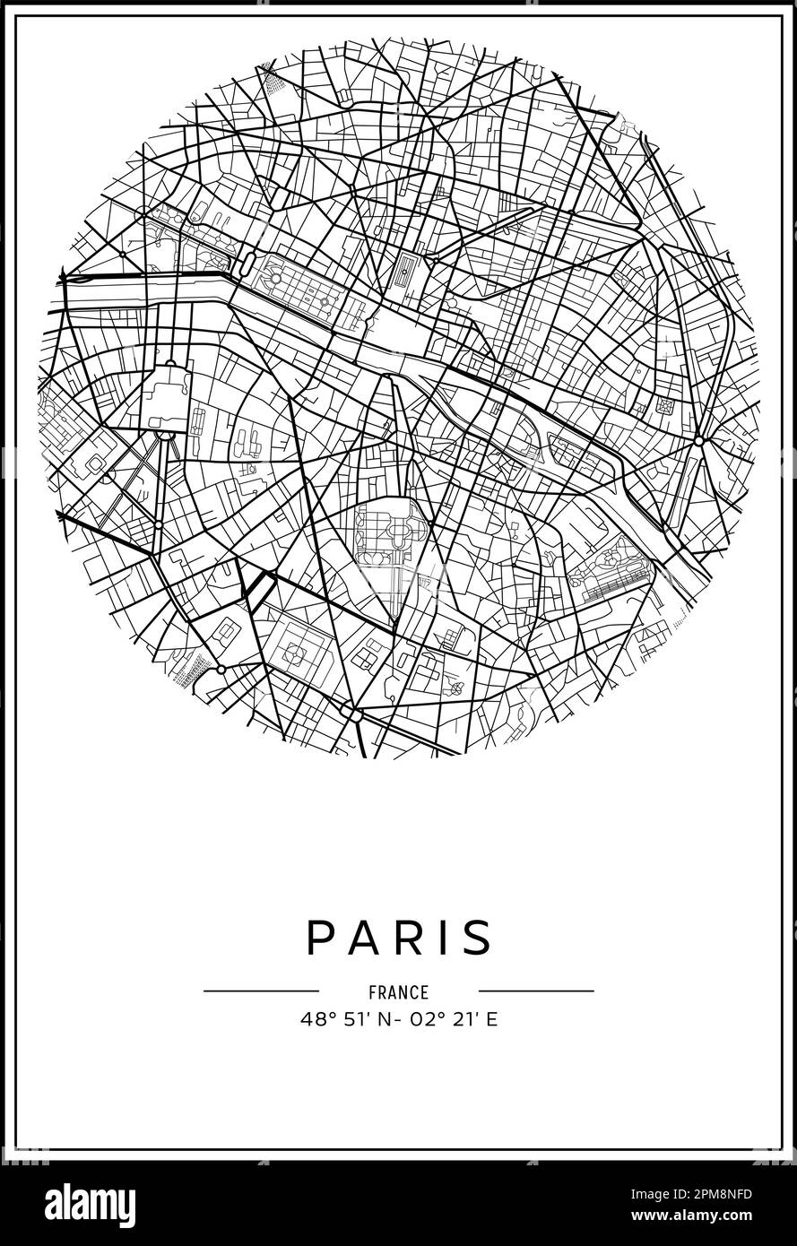 Black And White Printable Paris City Map Poster Design Vector Illistration Stock Vector Image Art Alamy