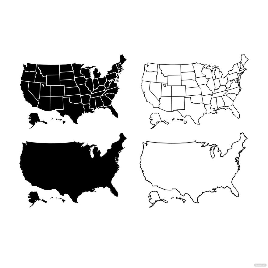 Us Map Black And White Printable