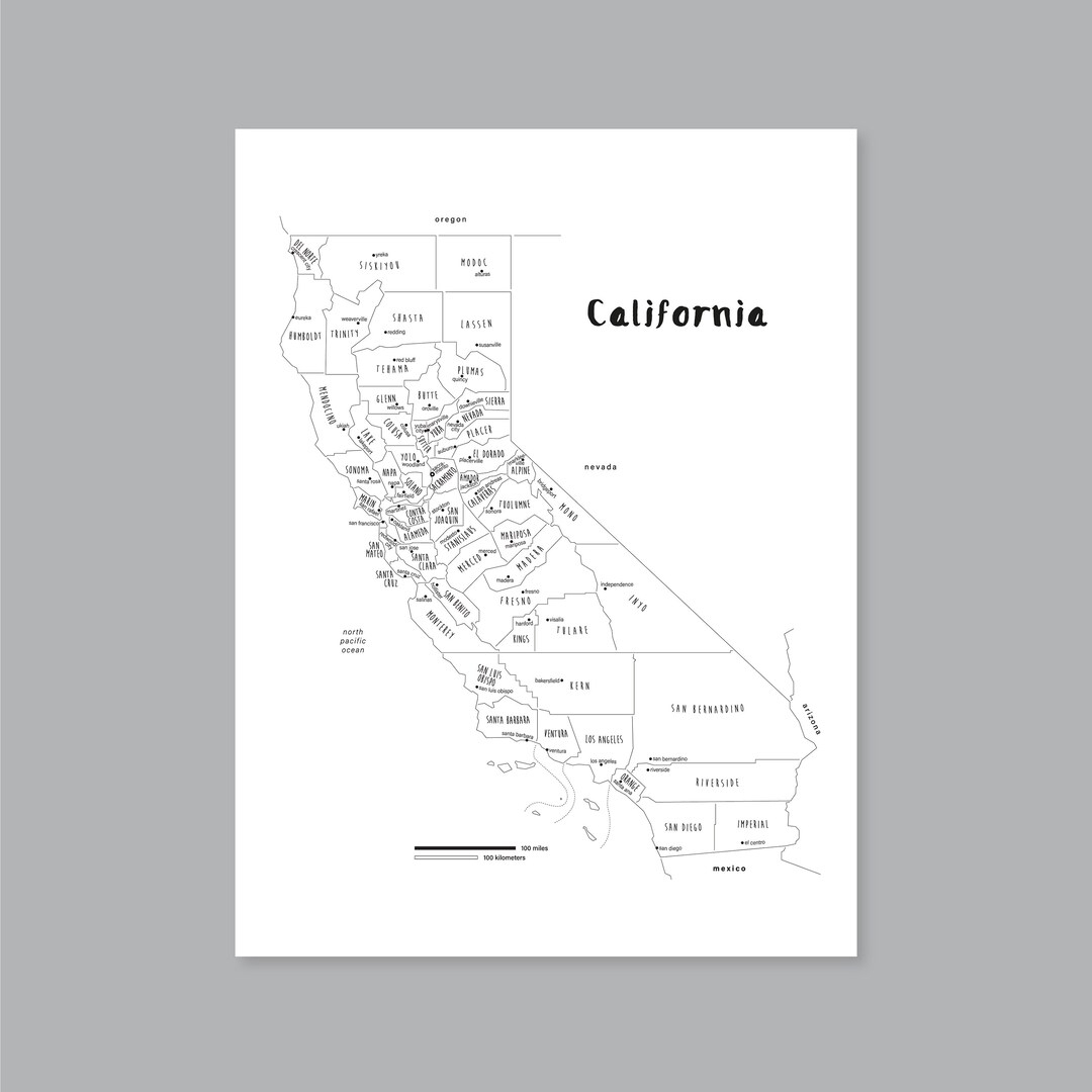 California Map Poster PRINTABLE California County Map CA California Print California State Map Modern Home Decor P503 Etsy Norway