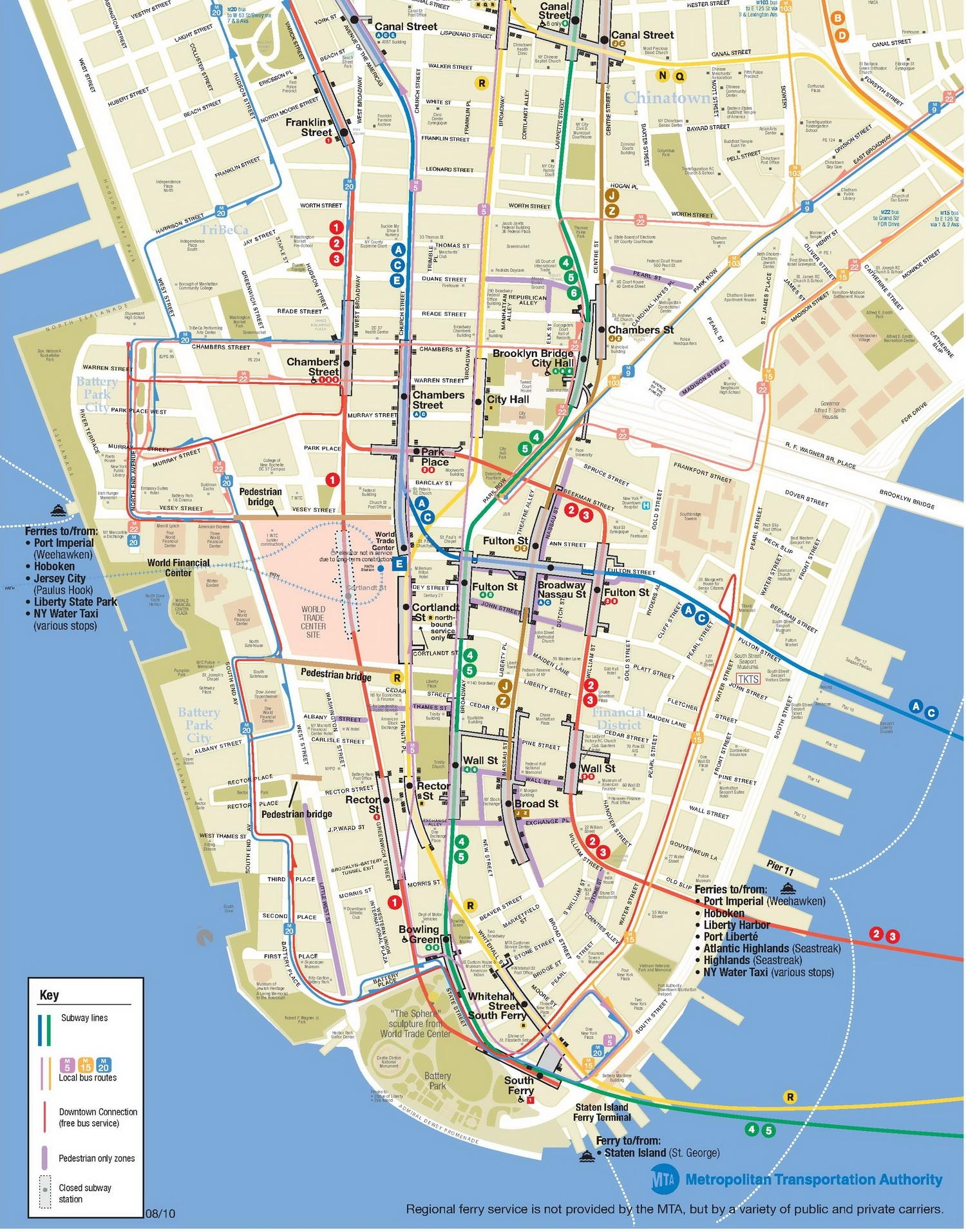 Downtown NYC Map Printable Map Of Downtown New York City New York USA 