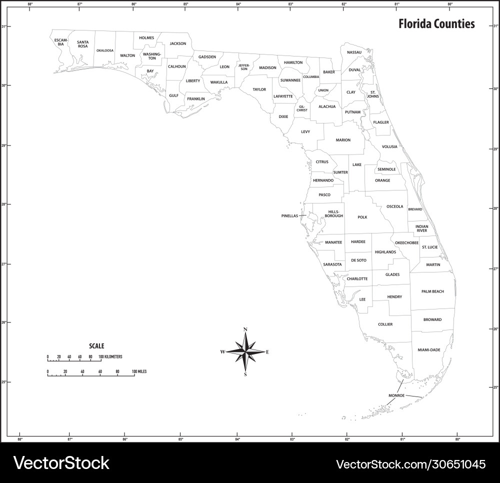 Florida State Outline Administrative Map Vector Image