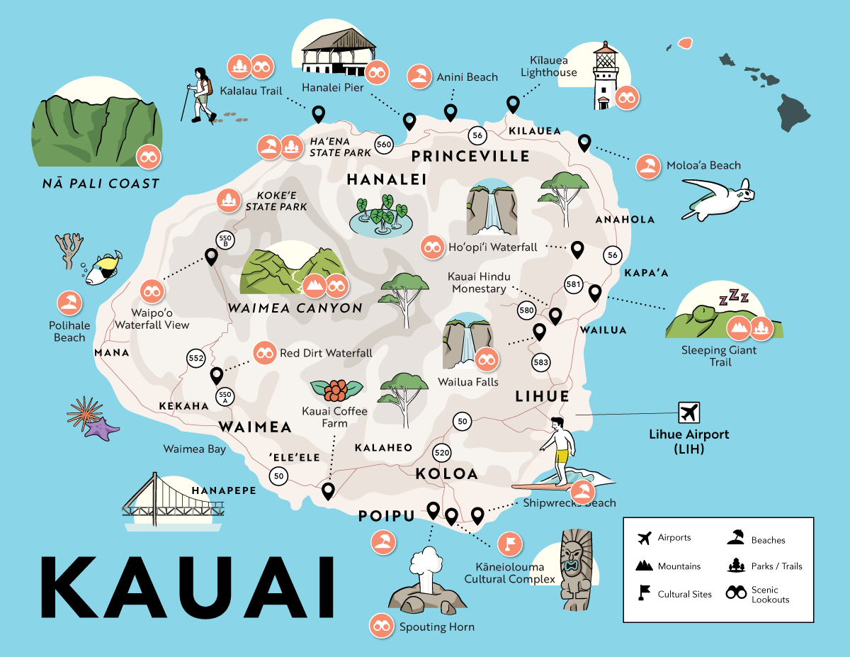 Kauai Maps 8 Kauai Maps Get Points Of Interest Major Attractions Regions More