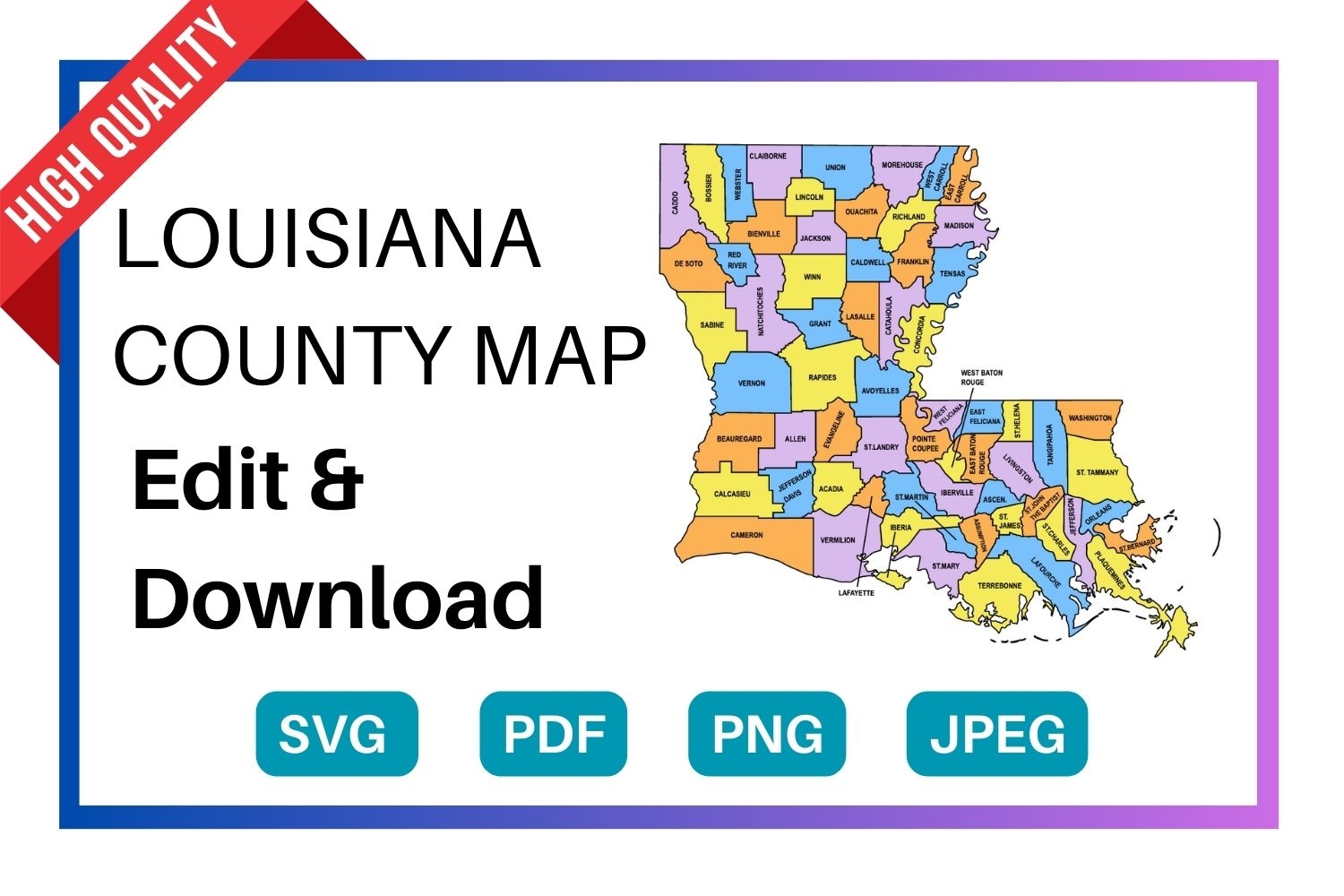 Louisiana County Map Editable Printable State County Maps