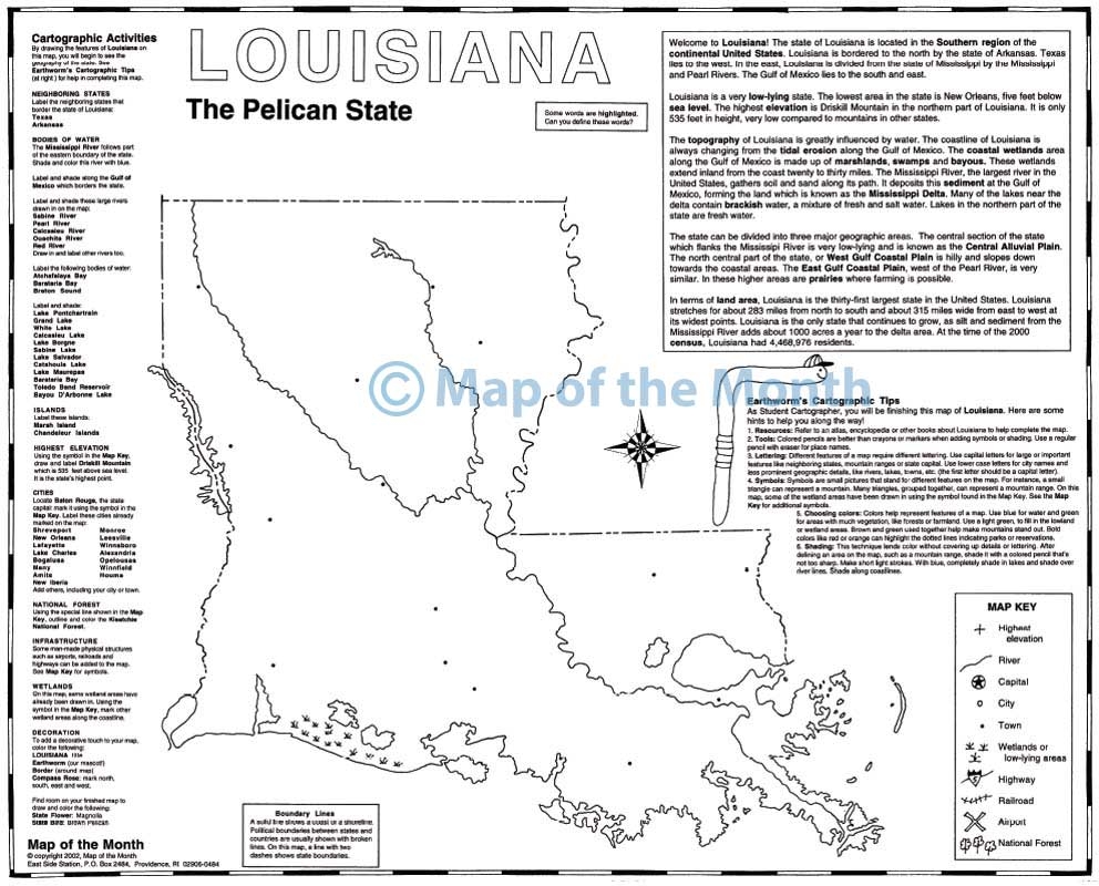 Louisiana Map Blank Outline Map 16 By 20 Inches Activities Included