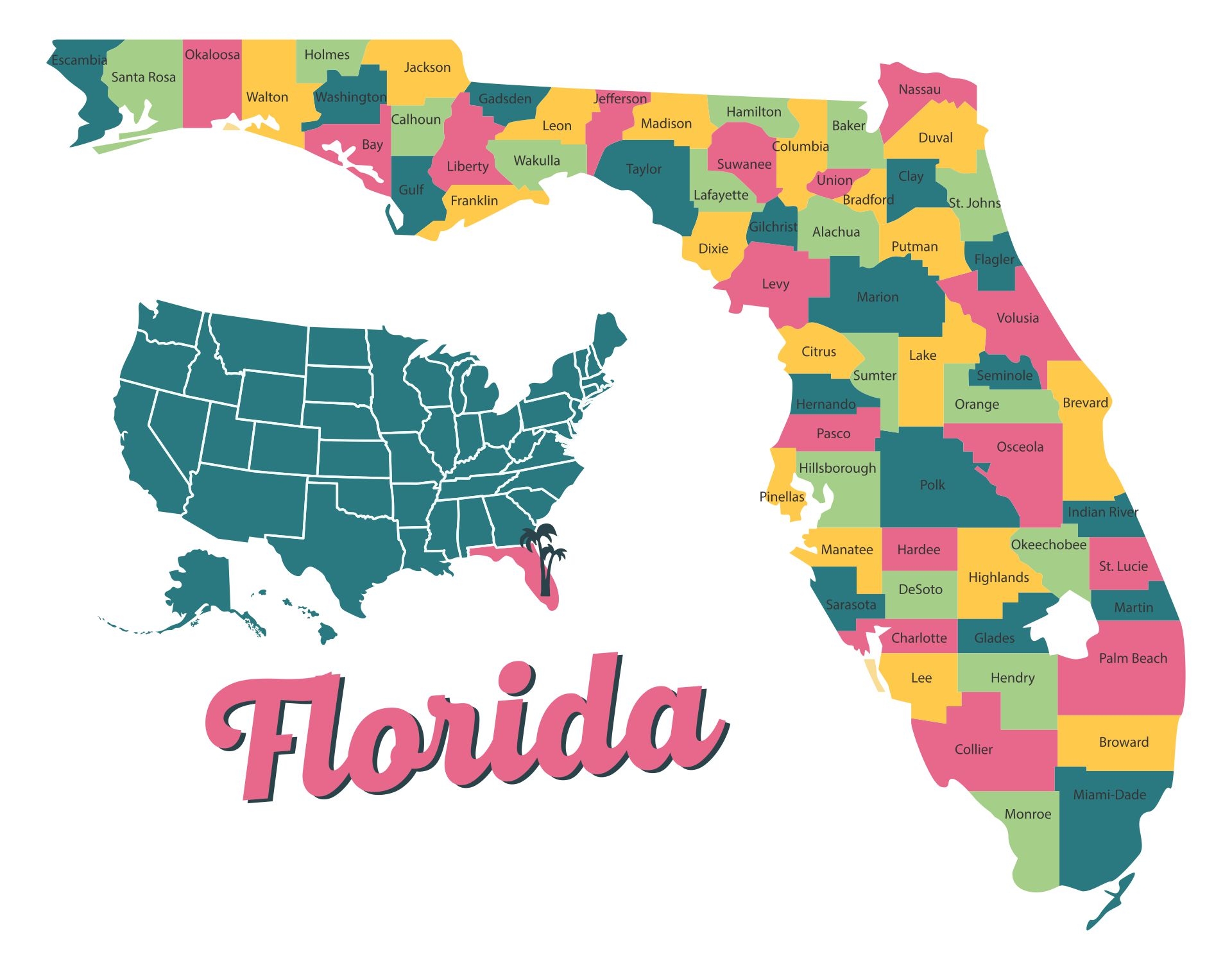 Maps Of Florida Counties Worksheets Library