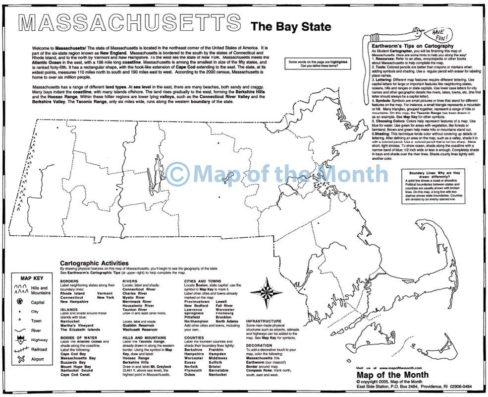 Massachusetts Map Blank Outline Map 16 By 20 Inches Activities Included