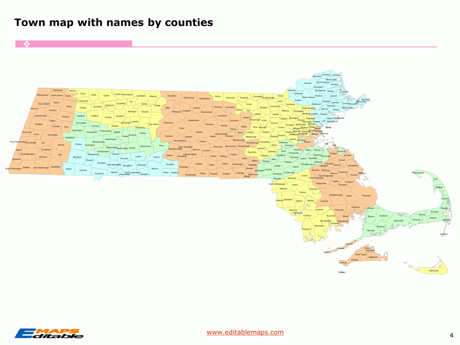 Massachusetts Town Map Editable PowerPoint Maps