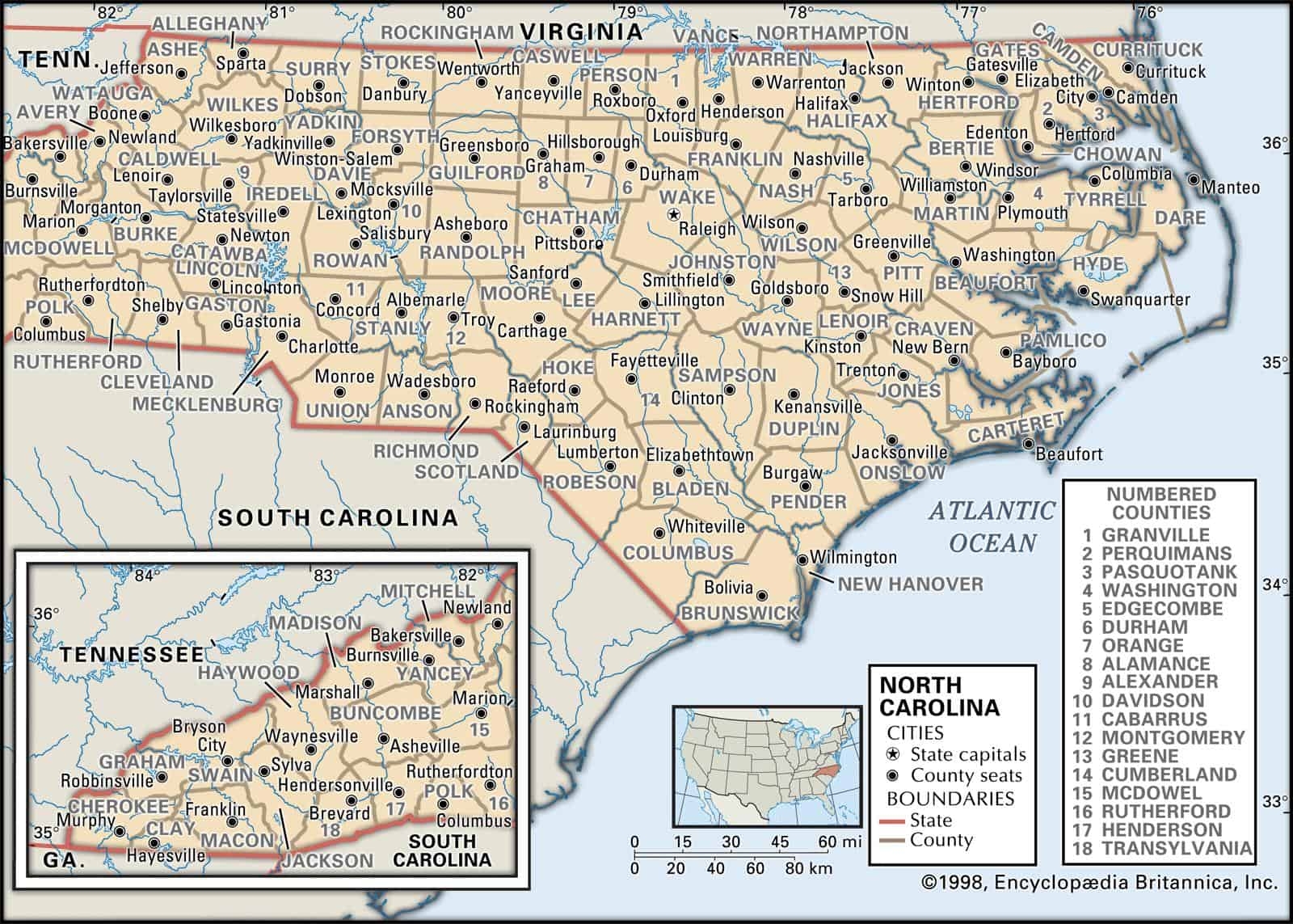 North Carolina Printable Map