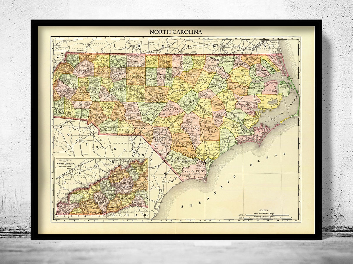 Old Map North Carolina 1897 Vintage Map Wall Map Print VINTAGE MAPS AND PRINTS
