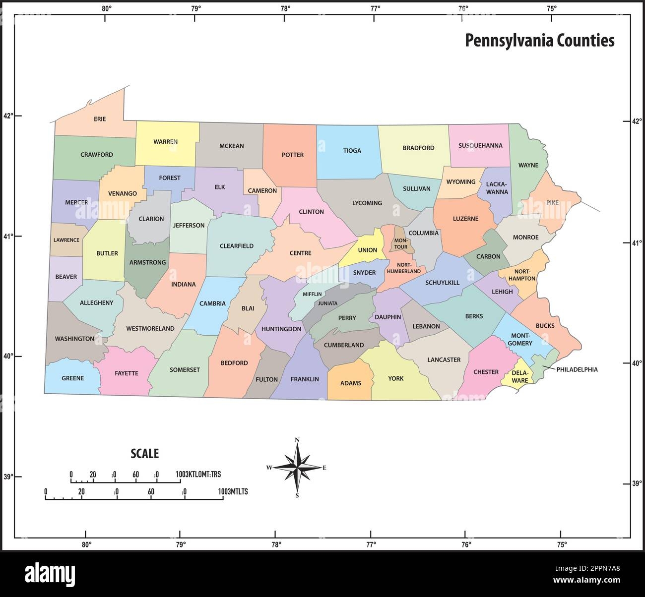 Pennsylvania State Outline Administrative And Political Vector Map In Color Stock Vector Image Art Alamy