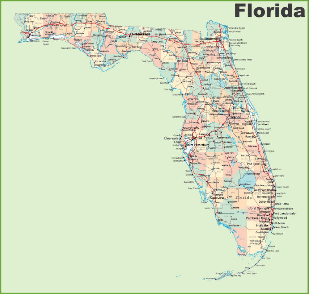 Map Of Florida By County Printable