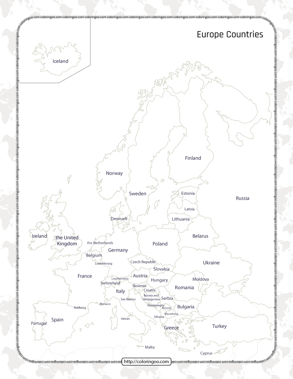 Printable Map Of The Europe Countries Worksheet