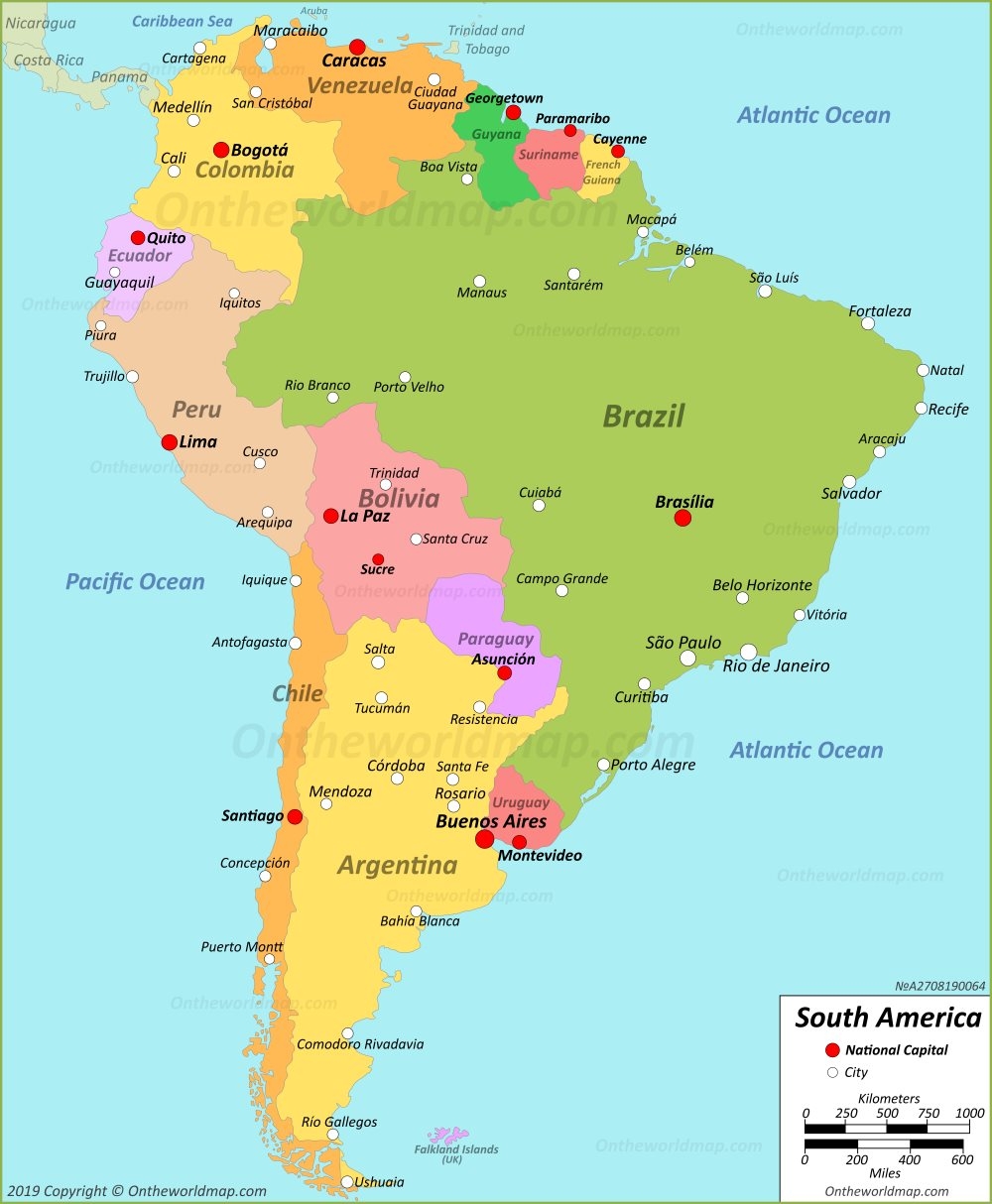Map Of South America Printable