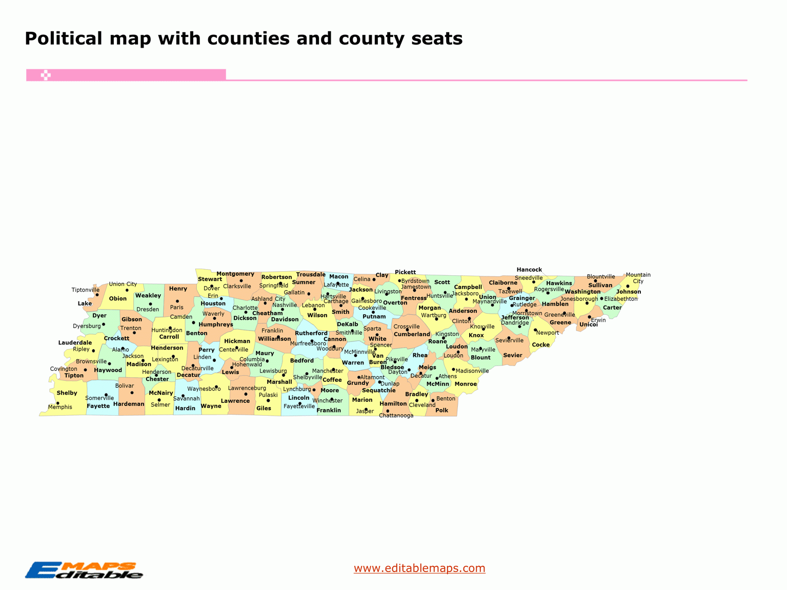 Tennessee County Map Editable PowerPoint Maps