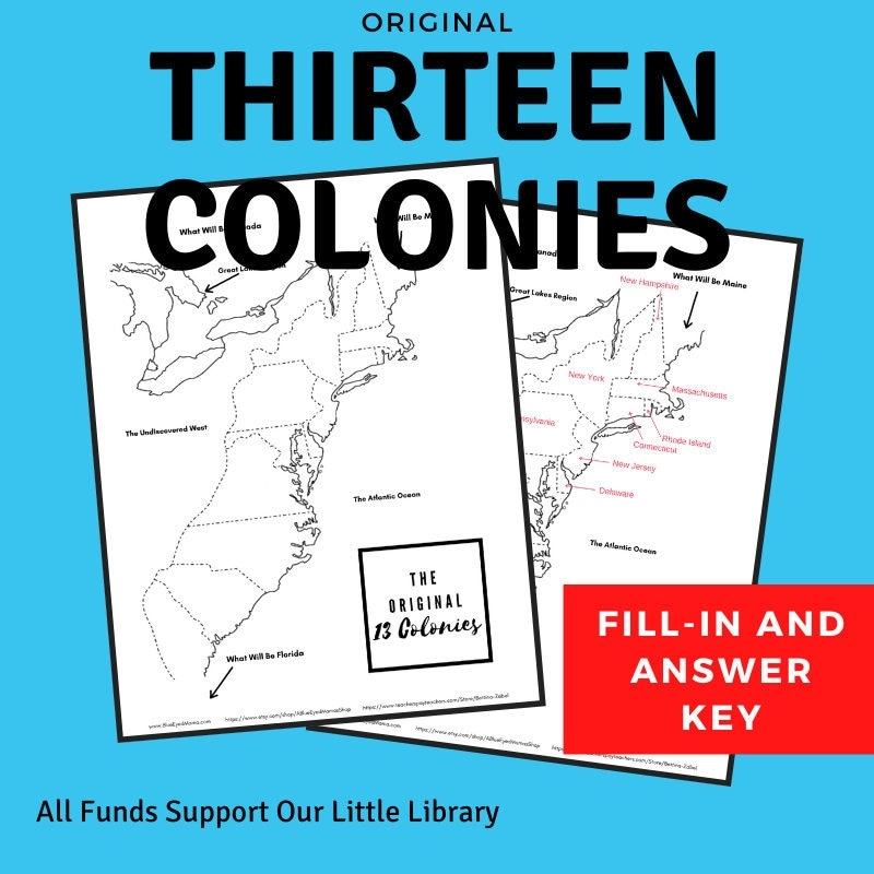 Thirteen Colonies Map Educational Printable Early US History Homeschool Instant Download Original 13 Colonies Handout Etsy