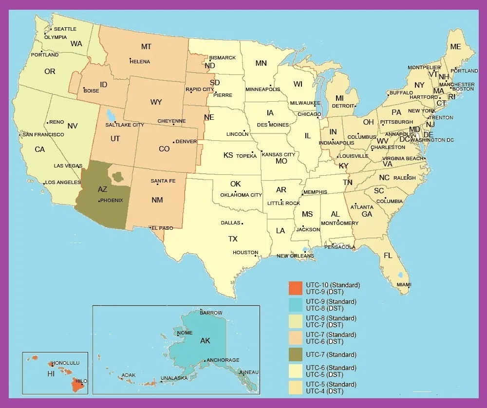 Printable Time Zone Map Of United States