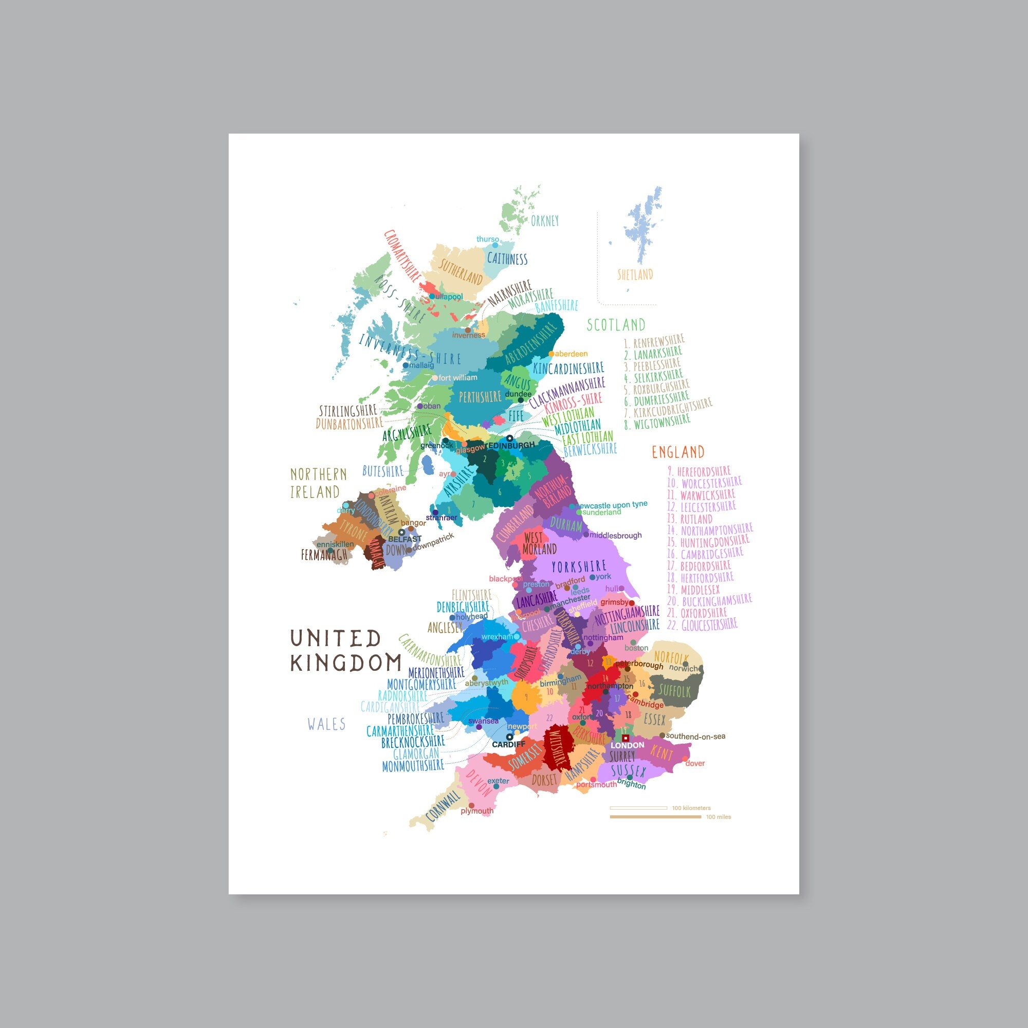 UK Karte DRUCKBARE Karte Von UK County Beschriftet UK Map Moderne Wohnkultur P577 Etsy de