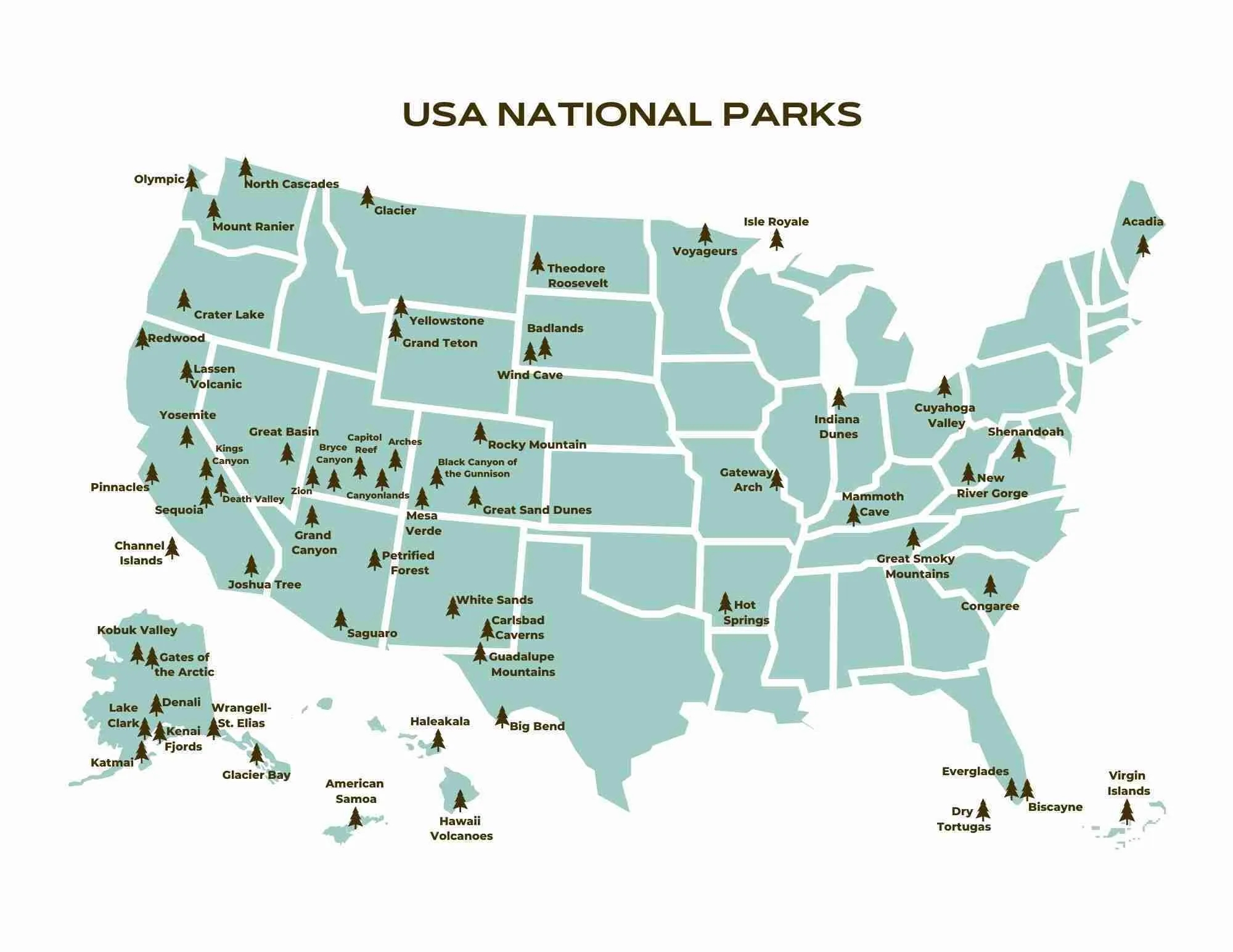 US National Parks List Map For 2025 Printable Checklist 