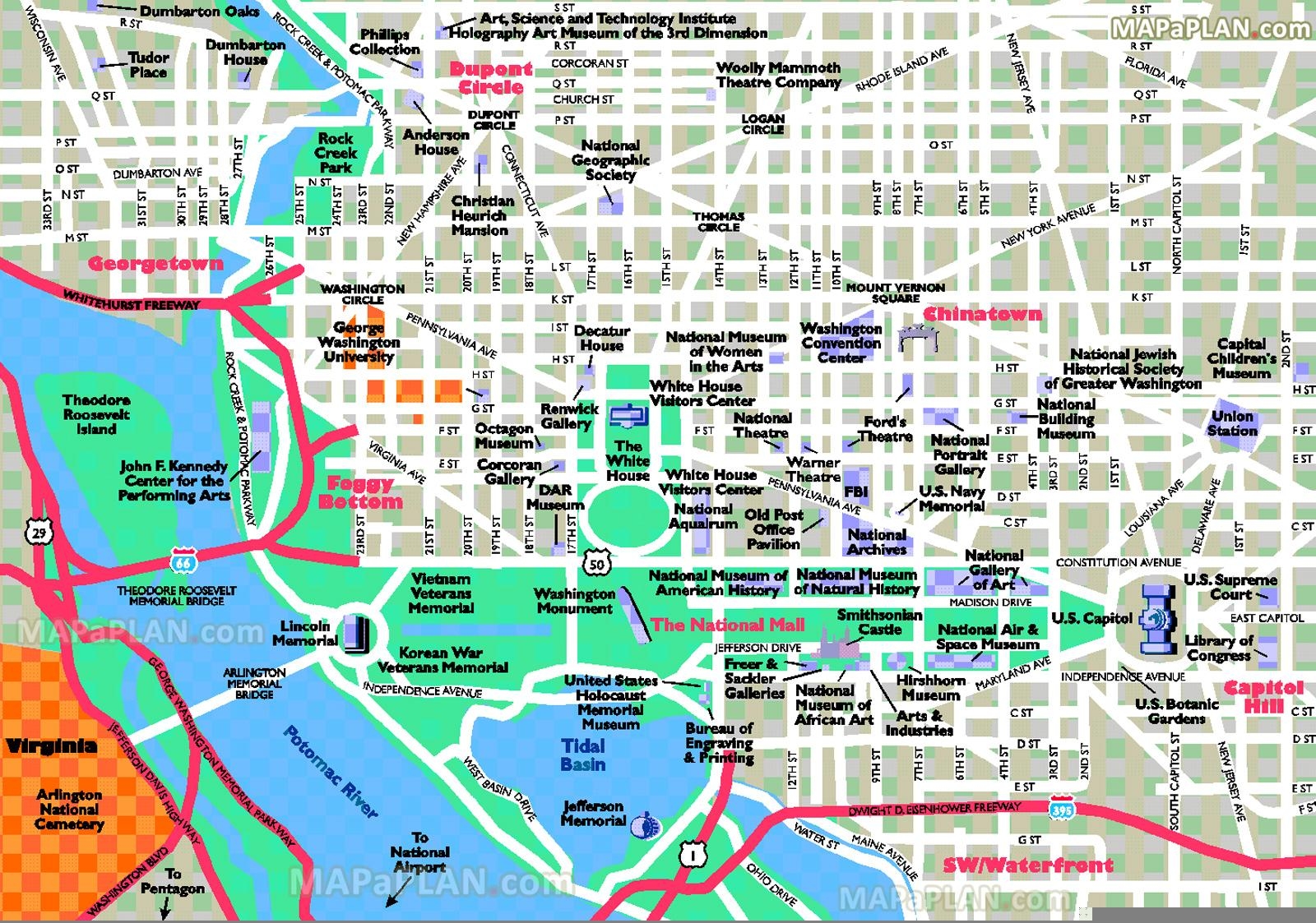Washington Dc Attractions Map Washington Dc Tourist Attractions Map District Of Columbia USA 