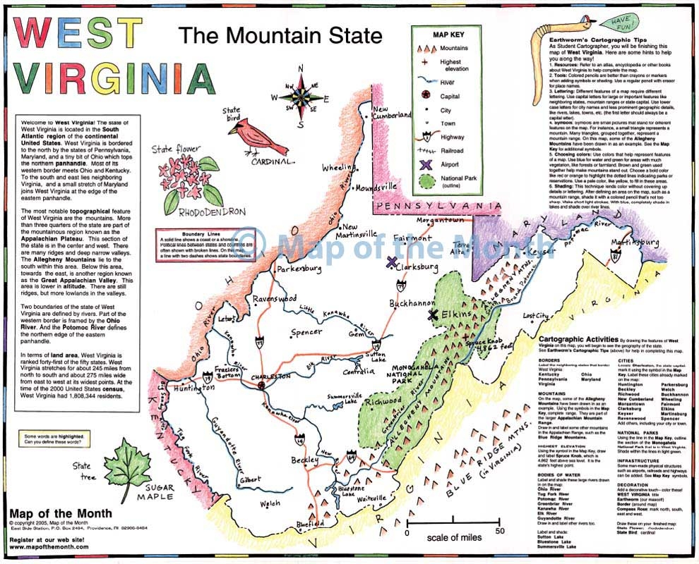 West Virginia Map Blank Outline Map 16 By 20 Inches Activities Included