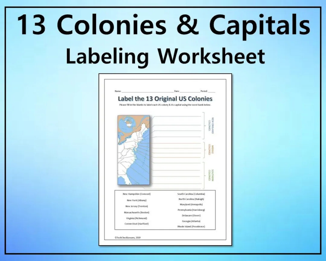 Printable Map Of The Thirteen Colonies