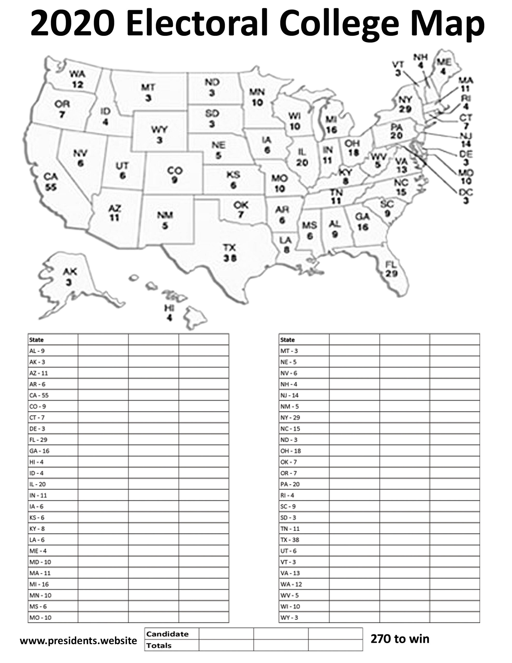 2020 Printable Electoral College Map Presidents website