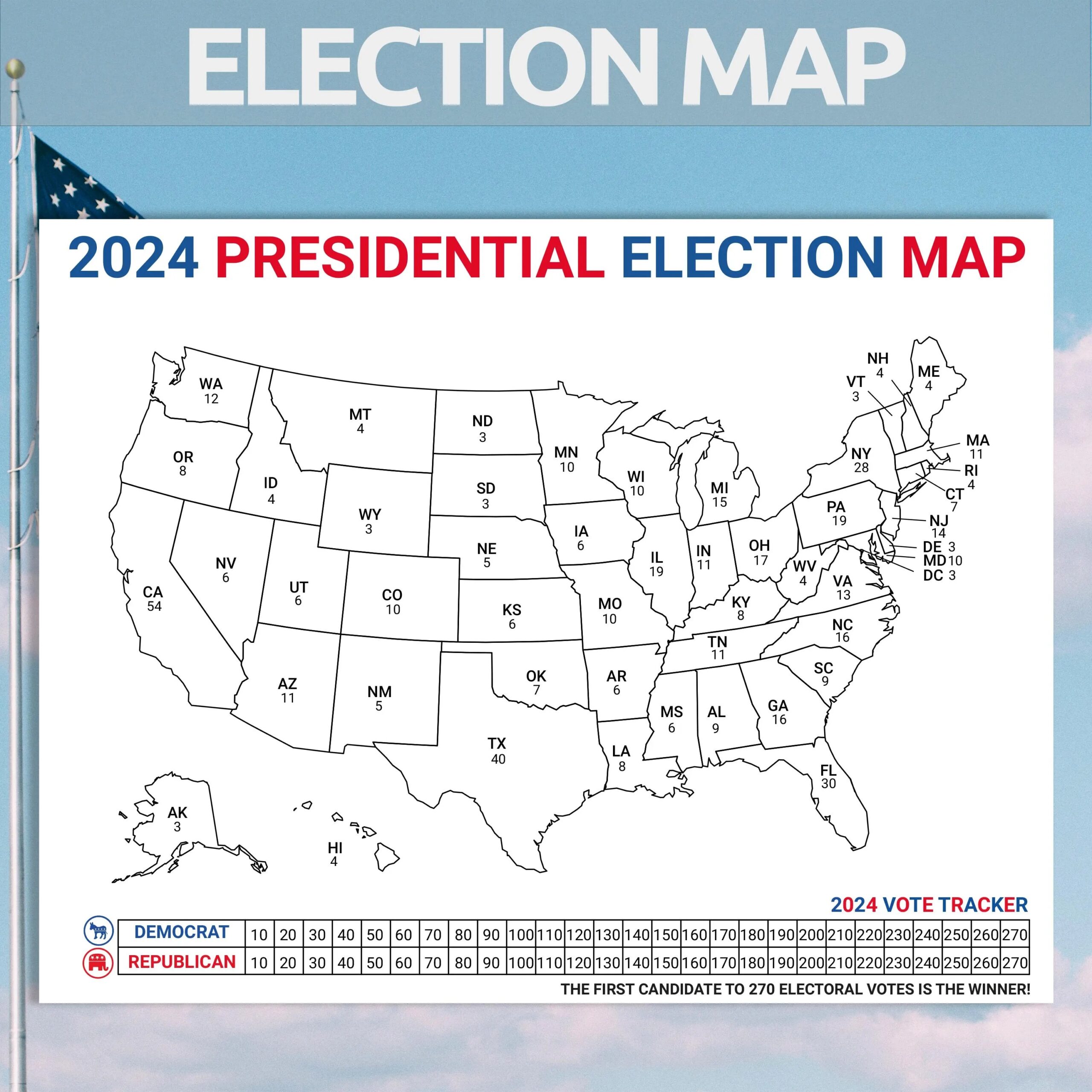 2024 Presidential Election Map Electoral College Map For Election Night Electoral Map For Election Results Election Watch Party Game Etsy