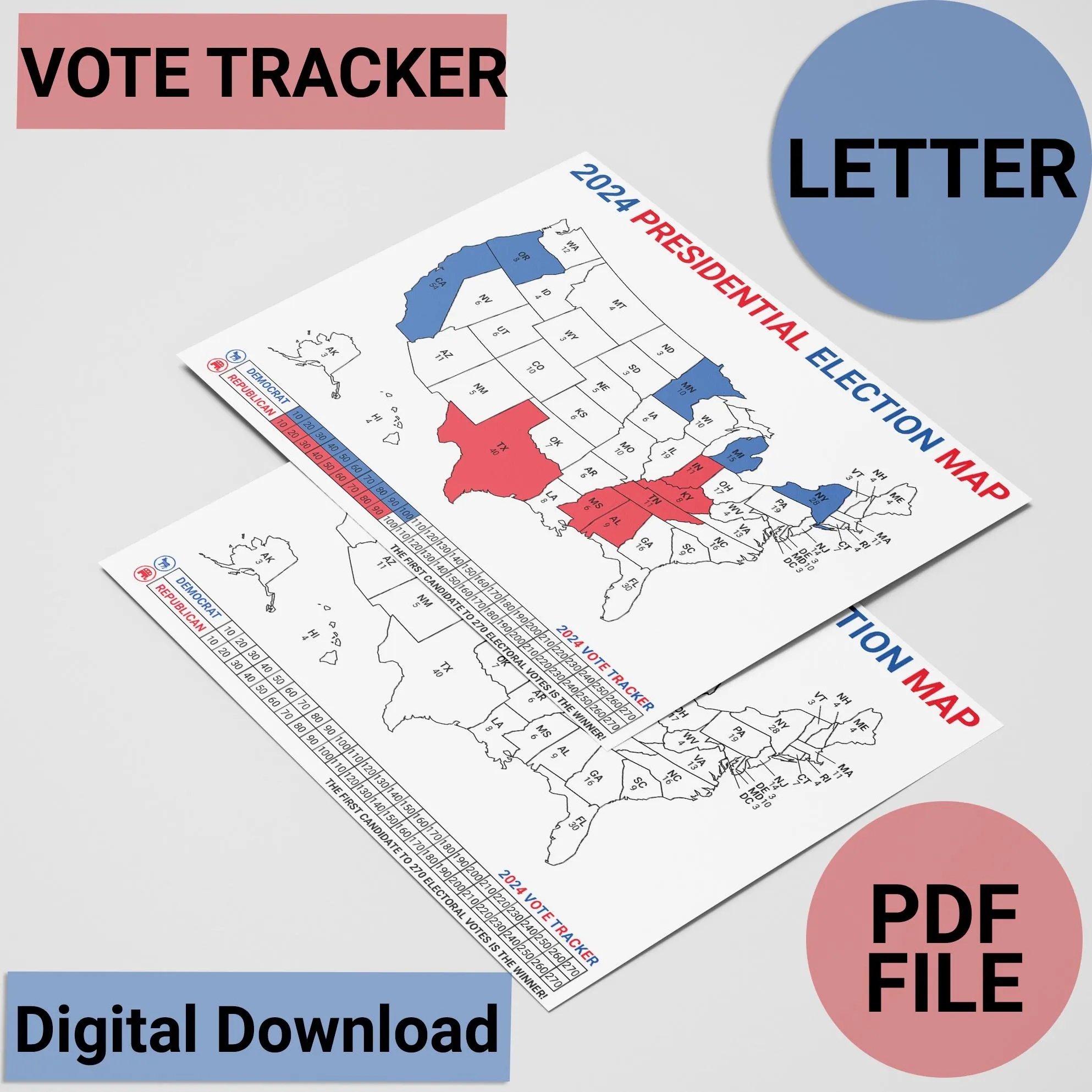 2024 Presidential Election Map Electoral College Map For Election Night Electoral Map For Election Results Election Watch Party Game Etsy