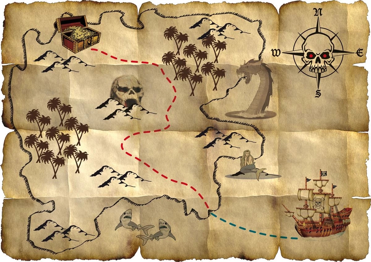 4 X Red Pirate s Treasure Map Pirates Party Supplies Other Party Supplies
