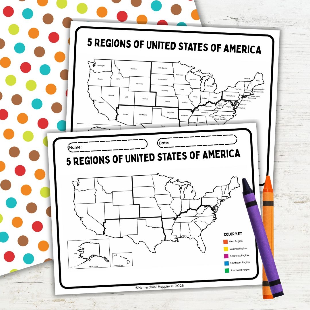 5 Regions Of The United States Printable Map For Kids
