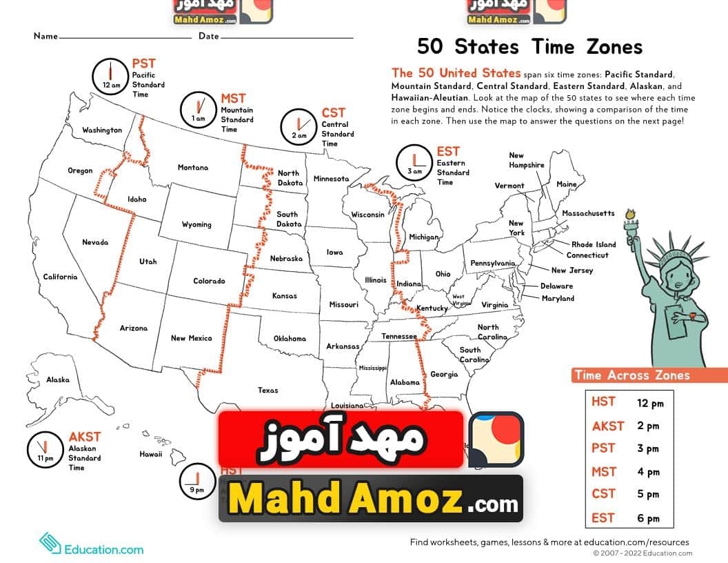  50 States Time Zones 