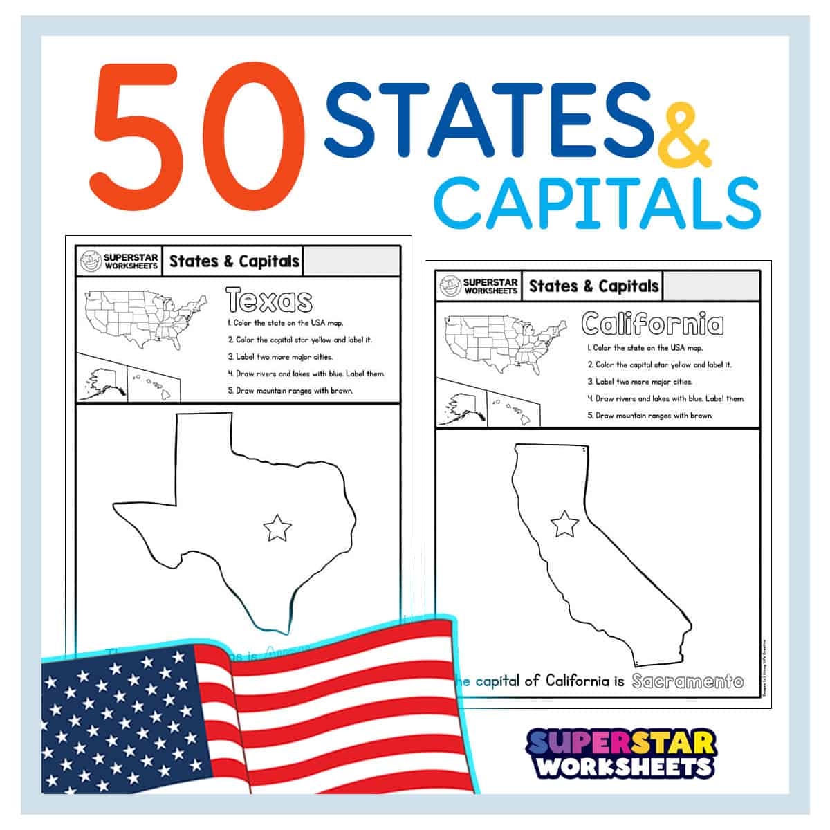 50 States U0026 Capitals Worksheets Superstar Worksheets