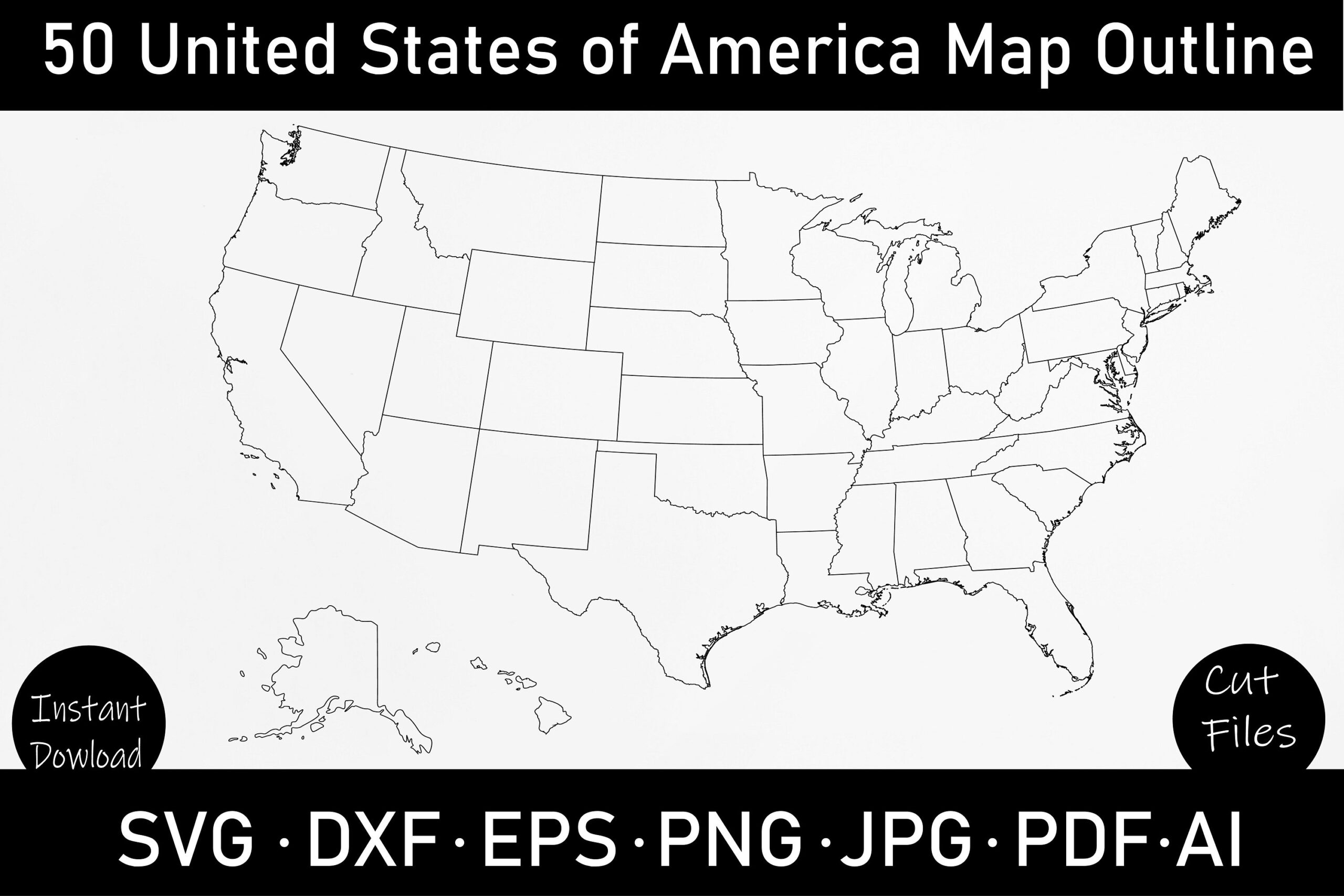 50 United States Outline Map Svg Png Eps Cut File Dxf
