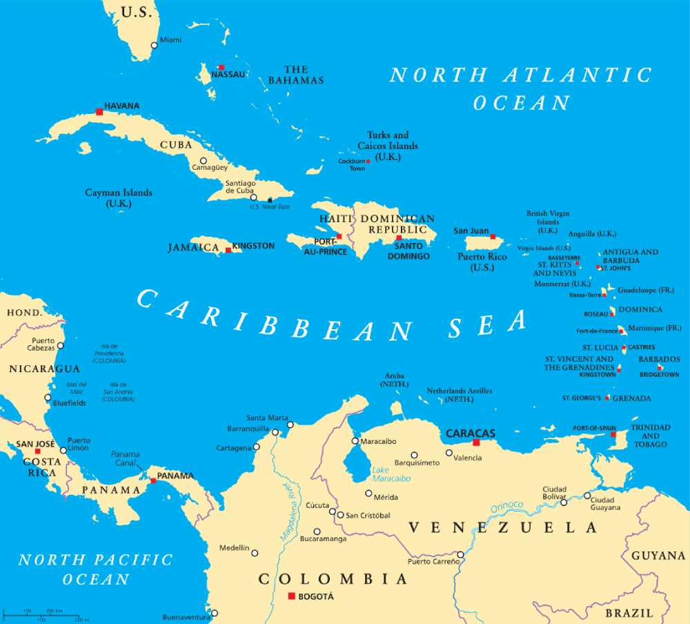 Printable Map Of The Caribbean
