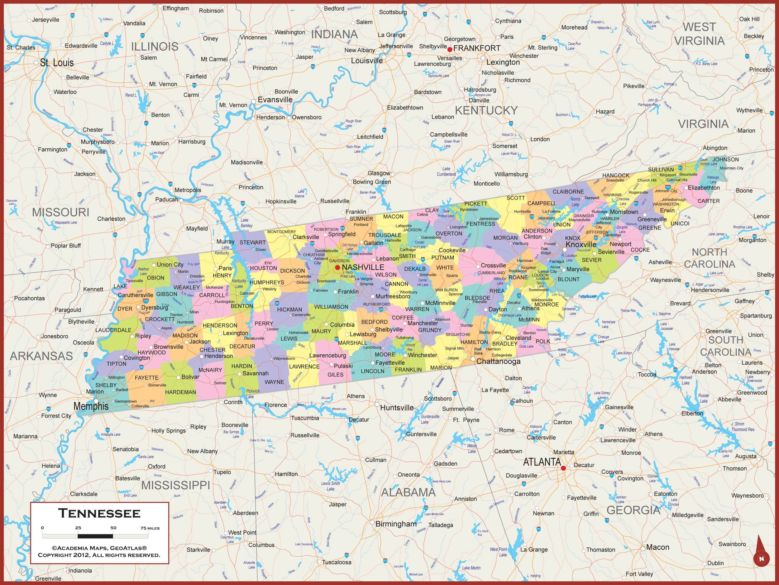 Amazon 60 X 45 Giant Tennessee State Wall Map Poster With Counties Classroom Style Map With Durable Lamination Safe For Use With Wet Dry Erase Marker Very Popular For