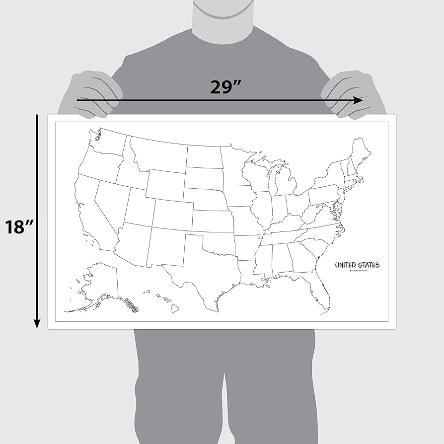 Amazon Blank USA Map Outline Poster LAMINATED 18 X 29 For Use With Wet Erase Markers Only Office Products