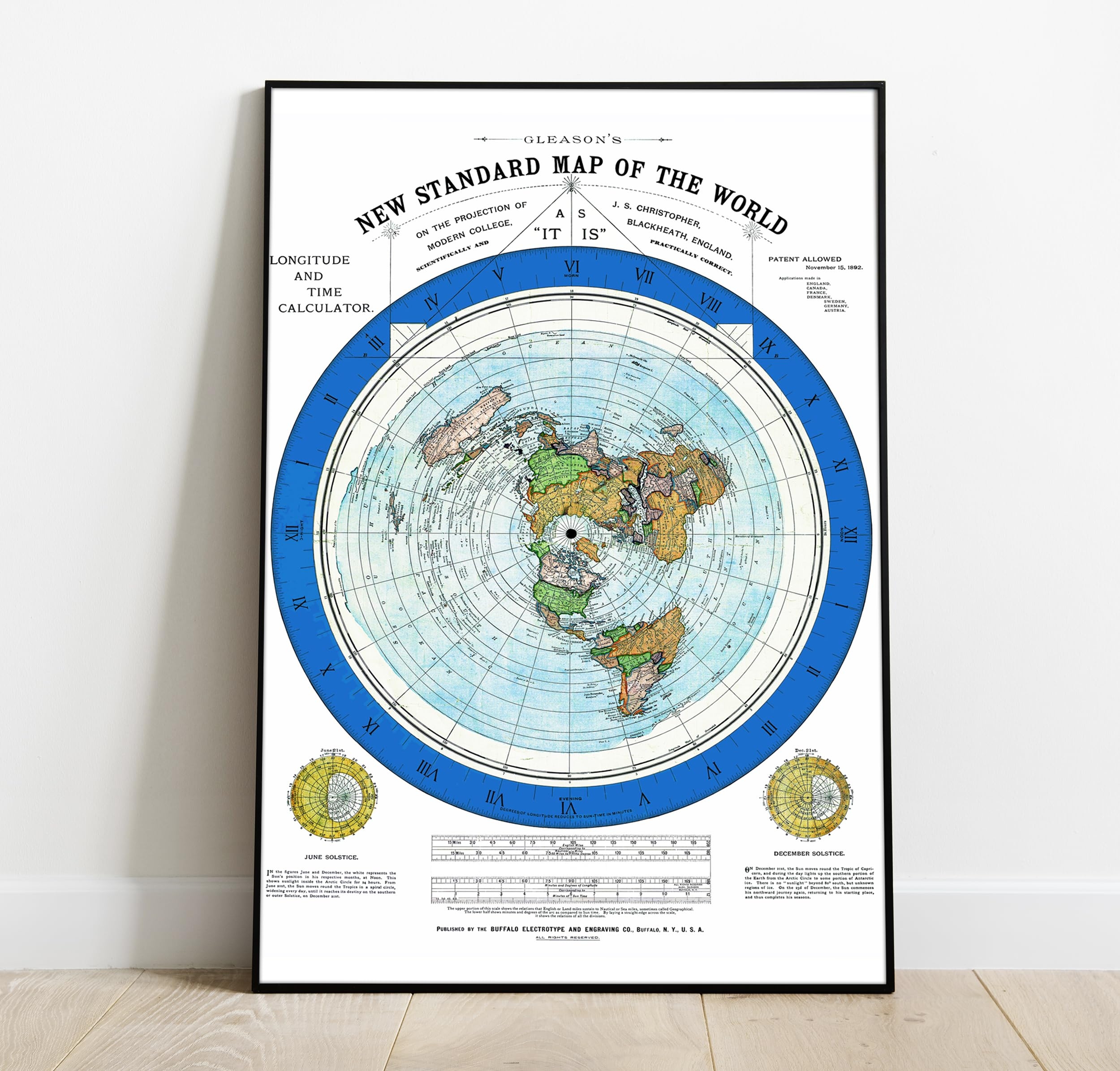 Amazon Flat Earth Map Of The World 1892 Alexander Gleason Map 24x36 Inches Wall Art Poster Print D cor Gift Circular Plane Longitude And Time Polar Azimuthal Projection 