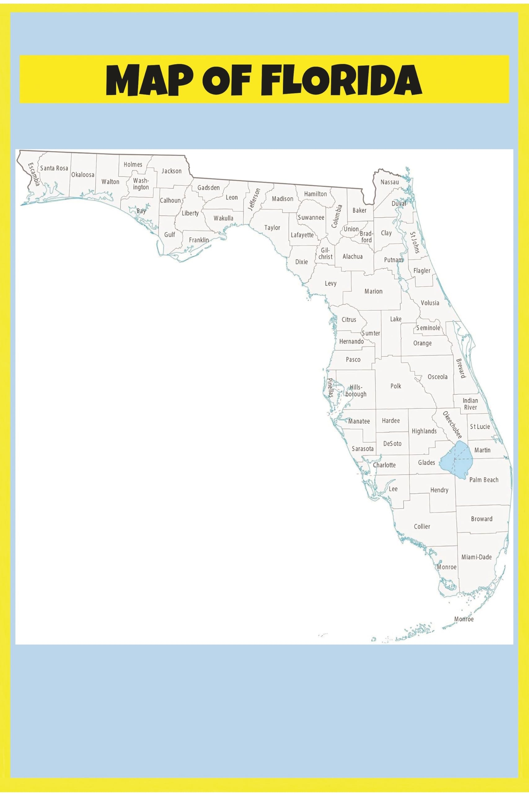 Amazon Florida County Map Large MAP Vivid Imagery Laminated Poster Print 20 Inch By 30 Inch Laminated Map Poster With Bright Colors And Vivid Imagery Office Products