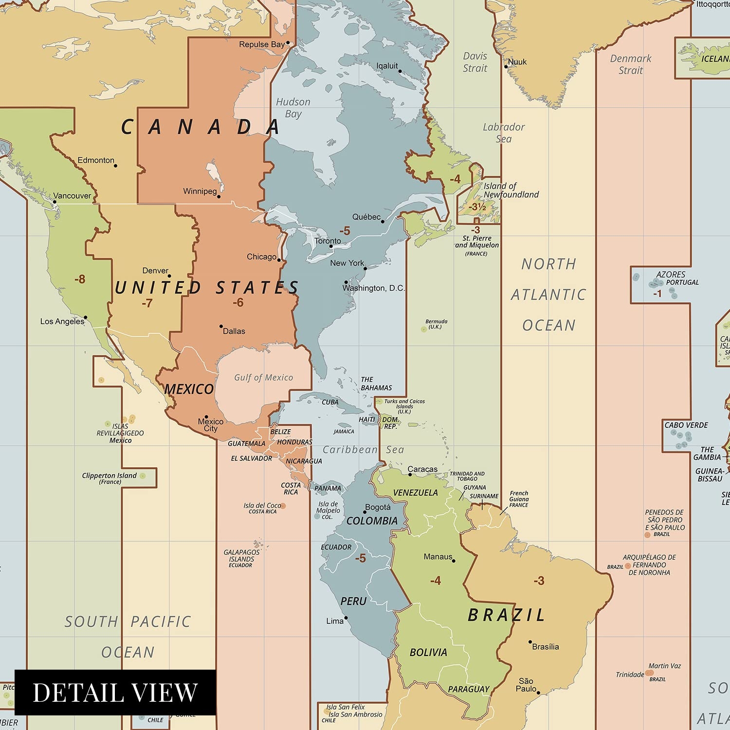 Printable World Time Zone Map