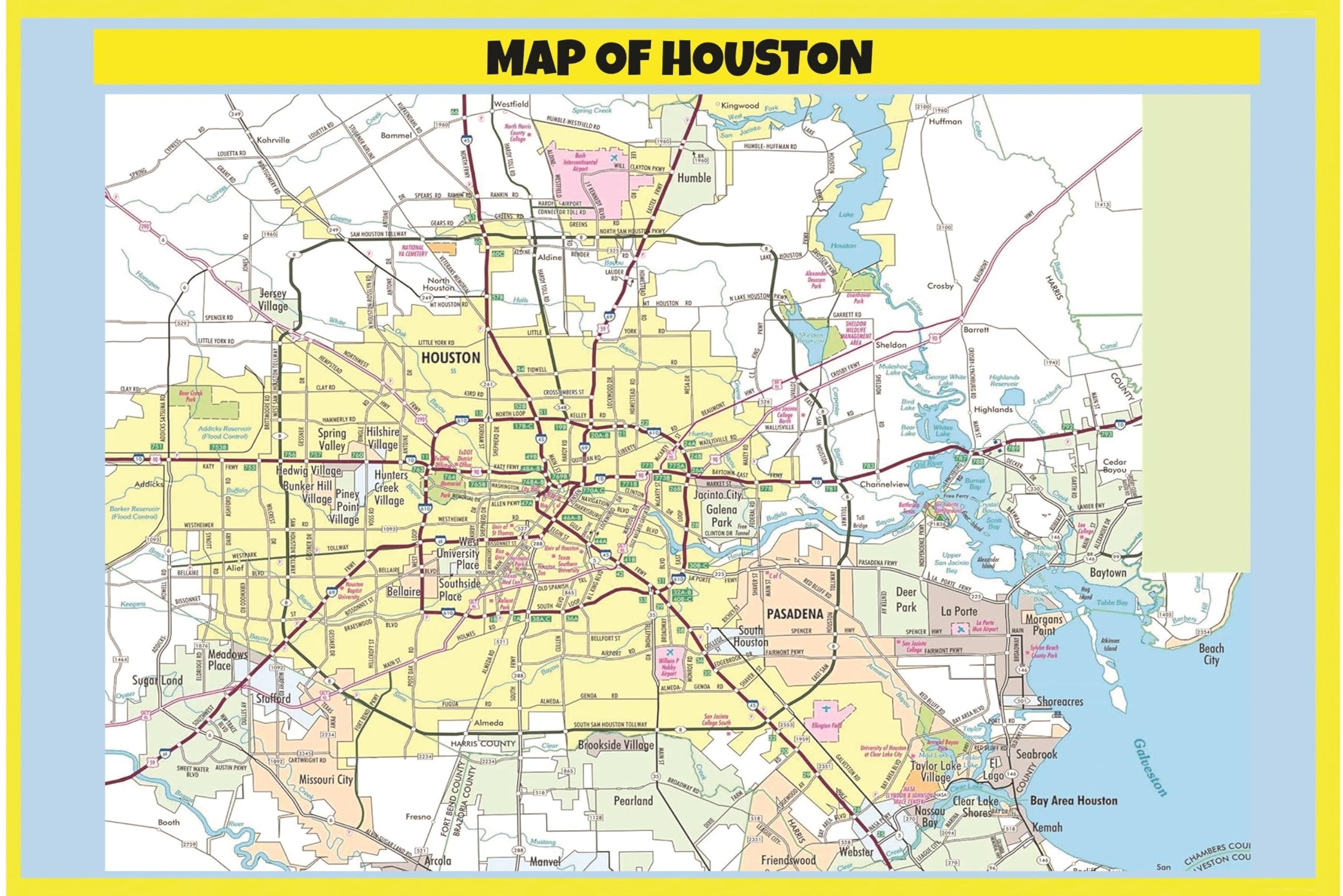 Amazon Home Comforts Houston Area Road Map 20 Inch By 30 Inch Laminated Poster With Bright Colors And Vivid Imagery Fits Perfectly In Many Attractive Frames Multi Office Products