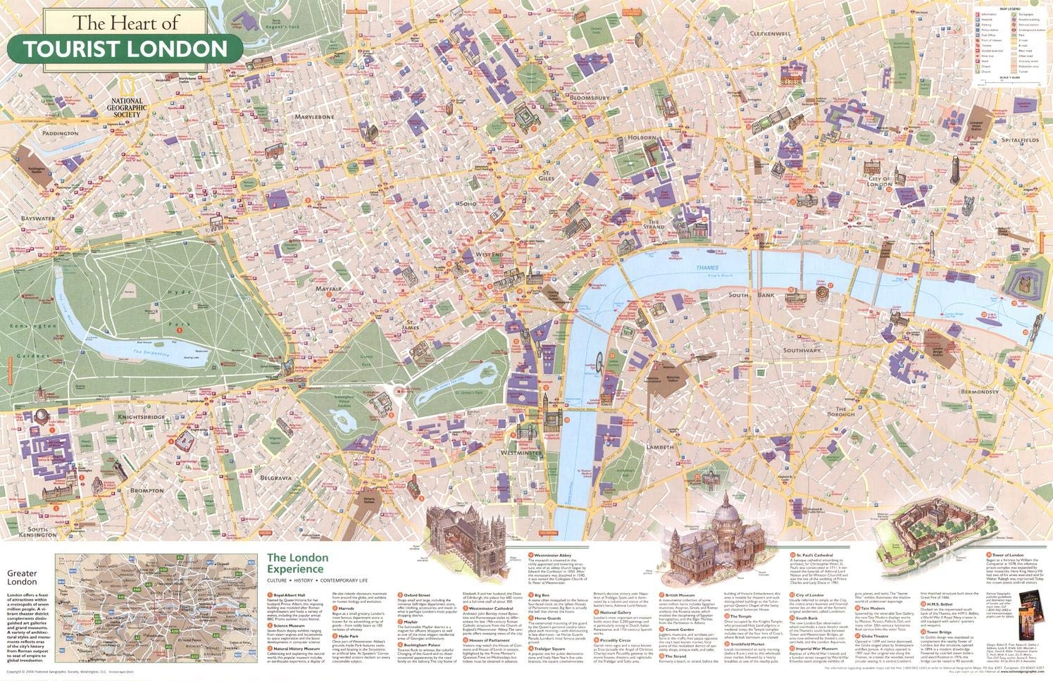 Amazon National Geographic The Heart Of Tourist London Wall Map In The Year 2000 31 25 X 20 25 Inches Art Quality Print Office Products