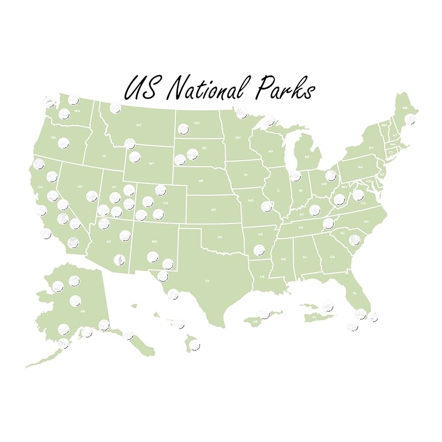 Amazon National Parks Map National Park Checklist Map National Park Sticker Map Home Kitchen