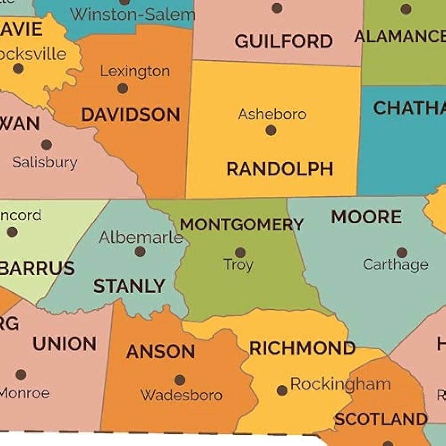 Amazon North Carolina Counties Map Standard 36