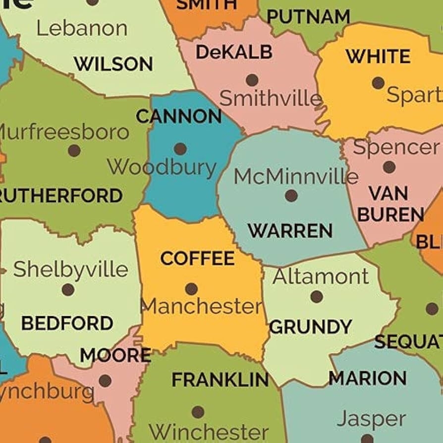 Amazon Tennessee Counties Map Standard 36