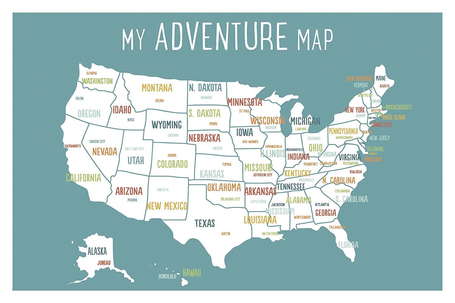 Amazon USA Adventure Wall Map Art Print 24x36 Inch Print Blue Kid s USA Wall Map children s Room Decor Gender Neutral Nursery Travel Nursery Decor united States Of America Map Posters U0026 Prints